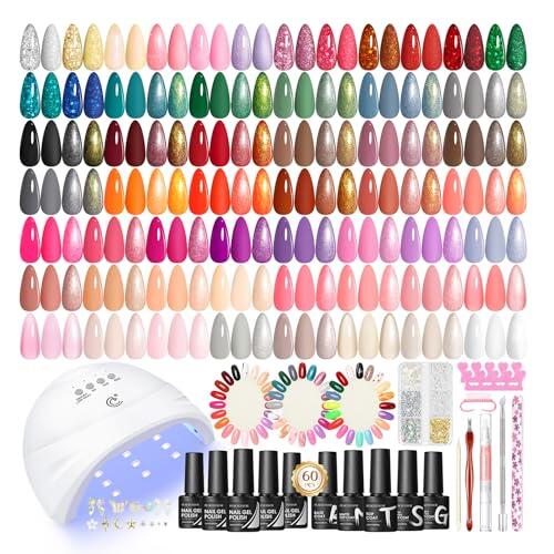 PEACECOLOR 73Pcs Kit Uñas Semipermanentes y Lámpara, 55 Colores Esmaltes de Uñas en Gel Semipermanentes con Base Top Mate Top Coat Kit Manicura Semipermanente para Principiante