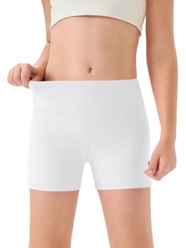 Haloumoning Pantalones cortos de verano para niña, leggings cortos para niños, monocolor, cintura alta, pantalones de ciclismo, yoga, danza, gimnasio, leggings deportivos bajo falda, pantalones cortos