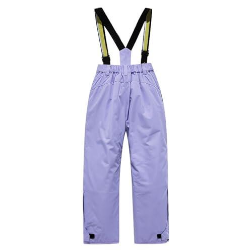 YCBMINGCAN Pantalones de esquí para niños, pantalones de nieve para niñas y niños, pantalones de peto, impermeables y cálidos, pantalones de snowboard con cremallera y tirantes para esquí, morado, 7-8
