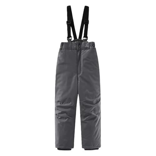 YCBMINGCAN Pantalones de esquí para niños y niñas, térmicos, impermeables, para exteriores, forrados con cremallera y tirantes ajustables para esquí, gris oscuro, 9-10 años