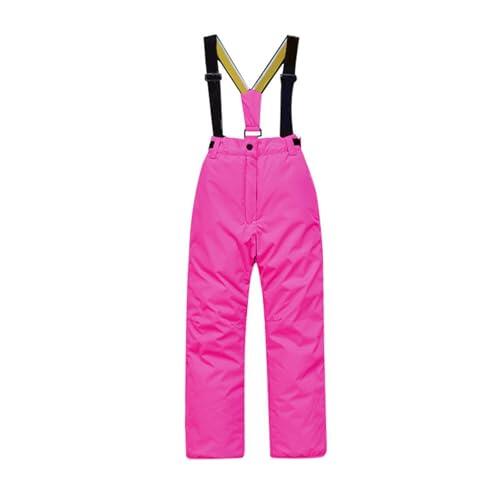 YCBMINGCAN Pantalones de esquí para niños y niñas, pantalones de peto para exteriores, impermeables, resistentes al viento, cálidos, con cremallera y tirantes para esquí, Rosa intenso., 12-13 años