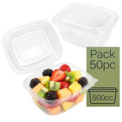 Majillux 50 Envases de Plástico PP con Tapa Bisagra 500 ml - Tupper Reutilizable Hermético para Comida Caliente o Fría, Apto Microondas y Congelador