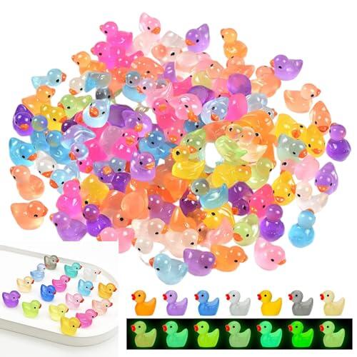 Hoadyush 200 Mini Patitos Fosforescentes, 10 Colores, Decoración Resina | Efecto luminoso nocturno, material impermeable resistente, tonos variados, acuario jardín de hadas, manualidades DIY