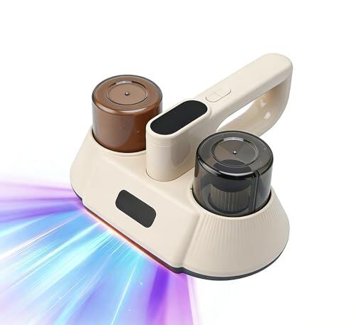 Aspirador de colchón UV-C y ultrasónico doble vaso para cama y sofá | Aspirador Inalámbrico Fuerte Succión Antiácaros para Edredones, Colchones, Sofás de Tela + 2 Filtros