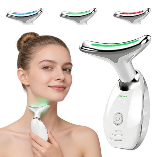 Masajeador facial de 7 colores contra arrugas,Calentable 45°C Guasha Instrumento Facial,Masaje Facial con 3 Modos de Radiofrecuencia,para Antiarrugas, Anti-envejecimiento, Rejuvenecimiento