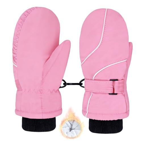 lifwimner Guantes de Invierno para Niños, Manoplas de Esquí Cálidas con Forro Polar Guantes Impermeables Cortavientos para Niñas 3-6 años (Rosa)