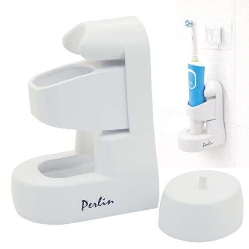 Perlin Portacepillo de Dientes Eléctrico Organizador de Cepillo de Soporte para Estación de Carga Montaje en la Pared Mecanismo de Bloqueo Autoadhesivo No Requiere Perforación Blanco