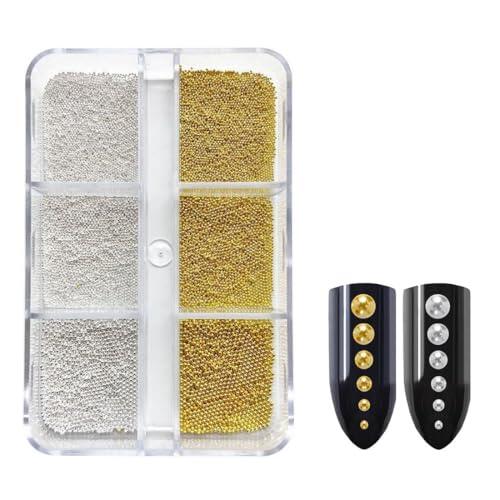 KAHZOR 1 pieza Perla para arte de uñas dorado silver, Ronda de perlas de uñas de joyería, Uñas de joyería del arte de uñas, Accesorios para decoraciones del arte de uñas (0.6/0.8/1.0mm)