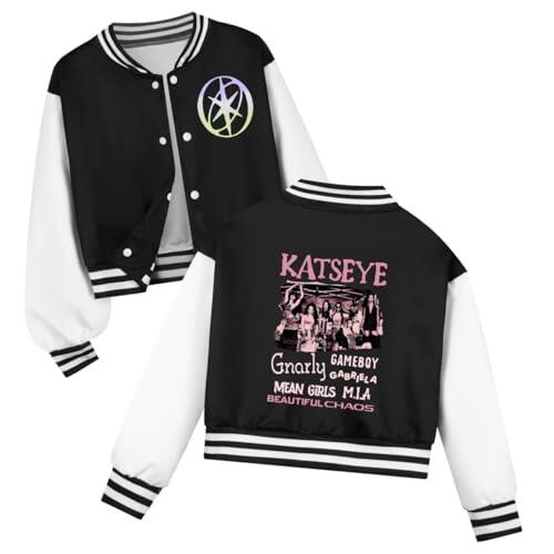 Temolie KATSEYE Camiseta de Béisbol para Niñas Chaqueta con Botones de Manga Larga Sudadera Gráfico de Álbum Musical Mercancía Katseye, Negro, 11-12 años