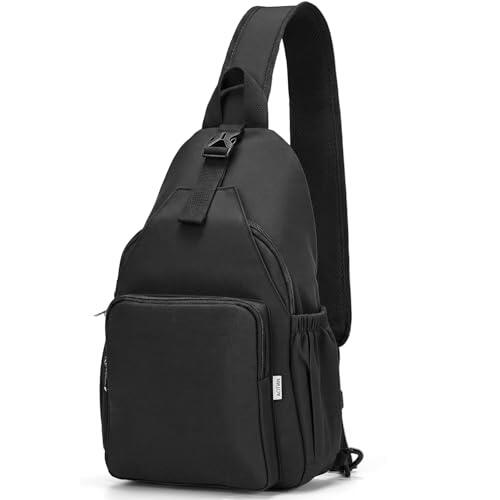 AOTIAN Mochilas Cruzada Hombre Mujer Pequeñas Sling Bag Ligero Bolsa de Pecho Bolso Bandolera Antirrobo Bolso de Hombro Crossbody Mochila de Viaje Acampar Deportes Ciclismo Senderismo, Negro
