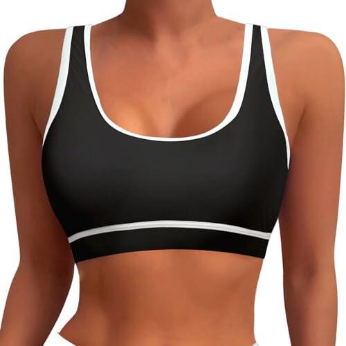 Conjunto de Tankini Deportivo para Mujer Sostén de Natación con Espalda de Nadador Top Corto Bikini de Baño Cómodo para Playa y Piscina, plata, M