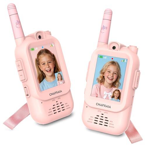 Walkie Talkie Niños con Cámara y Video en Tiempo Real, Juguete Interactivo Infantil con Emojis, Sticker y Filtros, Conexión Automática Sin Internet, Regalo para Niñas 3-10 Años Pack de 2 (Rosa/Rosa)