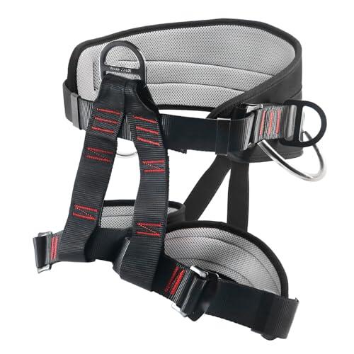 NewDoar Arnés de escalada certificado UIAA y CE, arnés profesional de escalada en roca, arnés de medio cuerpo grueso negro para rapel, equipo de escalada de árboles de rescate de incendios (negro