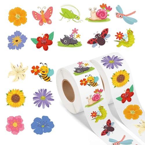 Pegatinas Primavera,1000pcs Pegatinas FloralesPegatinas de Flores para Niños,Pegatina de Insectos,Florales y Plantas Stickers Autoadhesivas,Pegatinas de Flores de Colores para DIY