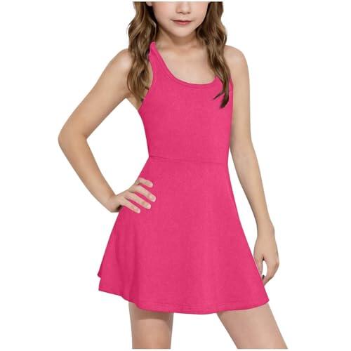 Vestido de tenis ajustado negro para niñas, vestidos de tirantes para, vestido de entrenamiento con espalda cruzada, vestidos de deporte escolar con pantalones cortos, para mujer y niña, sólido, Rosa