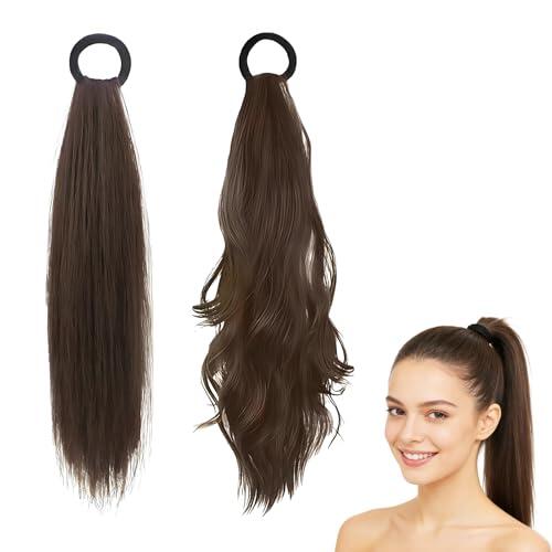 Jetstream 2 Piezas Coleta Postiza, Extensiones Pelo Rizado, Coleta Pelo Natural, Castaño Oscuro, Cabello Liso y Coleta Rizada, Adecuado para Mujeres y Niñas