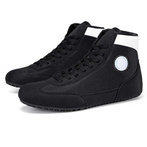 Botas de boxeo de entrenamiento, zapatillas altas para lucha, transpirables, antideslizantes, soporte para el tobillo, zapatillas de fitness para, Negro , 43 EU