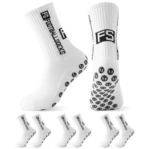 Yanrunce 3 Pares Calcetines de Fútbol Antideslizantes, calcetines futbol, calcetines antideslizantes hombre, calcetines antideslizantes, Calcetines Deportivos con Grip para Hombre y Mujer (Blanco)
