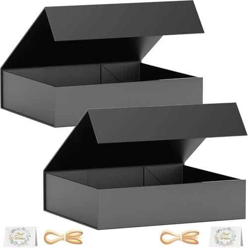 2 cajas de regalo, 30 x 20 x 7,6 cm, cajas de regalo para presentaciones con cierre magnético y rectángulo plegable para Groomsman Proposal Box, Navidad, Halloween, cumpleaños (negro)