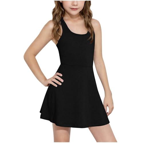 Vestido de tenis ajustado negro para niñas, vestidos de tirantes para, vestido de entrenamiento con espalda cruzada, vestidos de deporte escolar con pantalones cortos, para mujer y niña, sólido, Negro