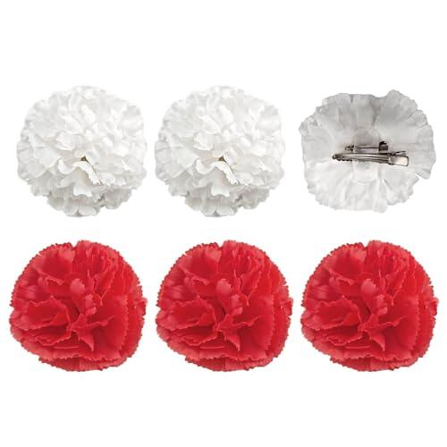 Flor Flamenca para el Pelo – Clavel Rojo y Blanco con Pinza, Accesorio Sevillana para Mujer, Hombre y Niños, Feria de Abril y Disfraces