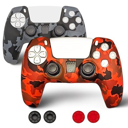 2 Play Pack 2 Fundas Mando PS5 - Camuflaje con Grips de Precisión - Carcasa Protectora Antideslizante de Silicona para mandos PS5 (Gris-Rojo)