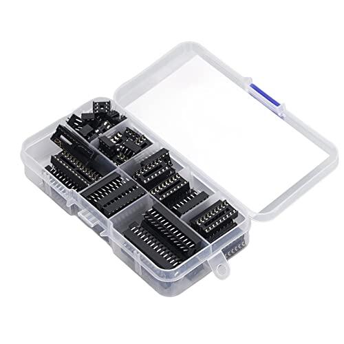 Dioche Six Pin IC 66P IC Chip Socket Kit Surtido de Pines Planos de Plástico Aislados para Componentes de Circuito PCB - 6P a 28P - Fácil de Usar con Caja de Almacenamiento