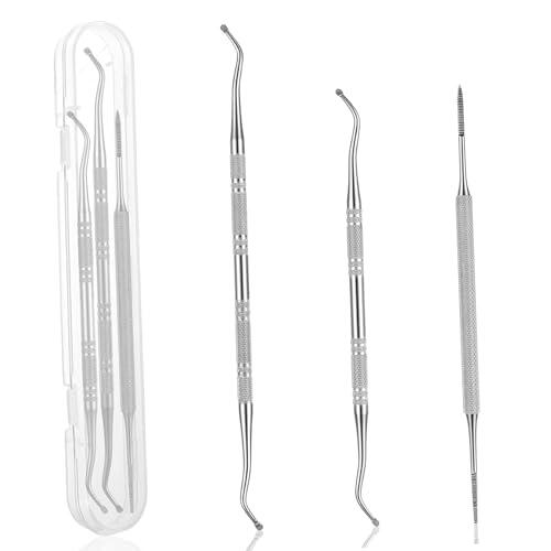 LEOUEANR Juego de 3 limas y elevadores de uñas encarnadas, levantadores de esquina de doble extremo y lima de uñas de acero inoxidable para cuidado de uñas en casa, herramientas de pedicura para pies