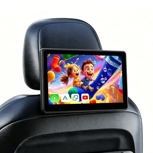 Rimoody Monitor para Reposacabezas de Coche, 10,1 Pulgadas Pantalla Táctil, Reproductor de Reposacabezas con Inalámbrico Carplay Android Auto Super Link, Bluetooth, USB, AUX y Tarjeta TF de 64 GB