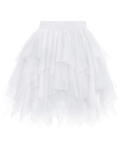 Wikoan Faldas para Mujer Falda Corta de Mujer Falda Asimétrica de Tul Falda de Tul Multicapa con Forro Suave,Blanco,S-M