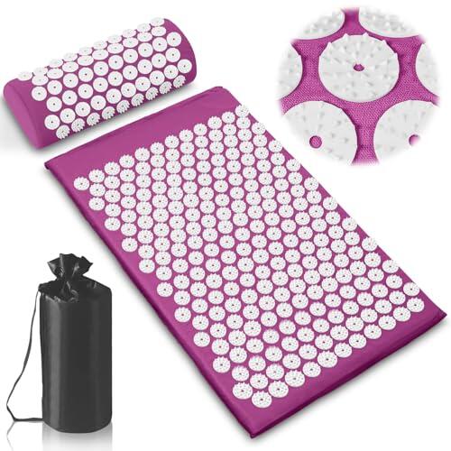 PQETBV Cojín de Acupresión con Almohada, Almohadilla de Acupresión Mat de Masaje de Acupresión para Alivio del Dolor, Relajación Muscular, Meditación, Estimulación(Púrpura)