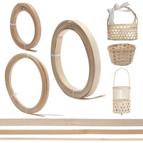 FREEBLOSS 6 rollos de tiras de bambú para tejer, kit de reparación de mimbre de 10 pies, 3 tamaños, tiras de bambú para hacer cestas, manualidades, 0,4 cm, 1 cm, 1,5 cm de ancho