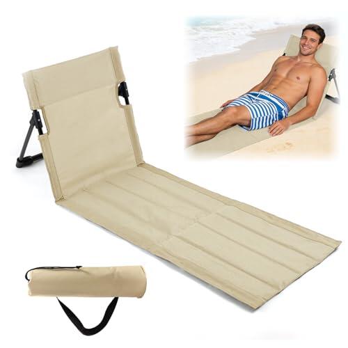 Hengrongshen Tumbona Plegable, Ligero y Plegable Tumbona Playa con Respaldo, Hamaca Playa Ideal para Camping, Actividades al Aire Libre, Playa y Viajes (Blanco-Extra Lungo)