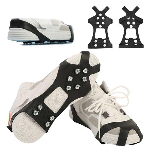 FOSDICK 1 Pares Crampones, Caucho Crampones Nieve Hielo, crampones Antideslizantes con 10 Tacos, Grampones para Hielo y Nieve para Montañismo Trekking Pesca Gran Altitud Invierno al Aire Libre
