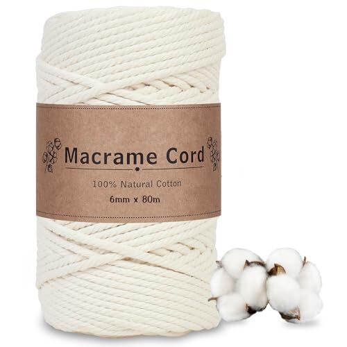 DOBIGER Hilo de Macramé Beige 6mm x 80m - Cuerda Más Gruesa de Algodón para Hamacas, Muebles Rústicos y Proyectos Pesados | Máxima Resistencia