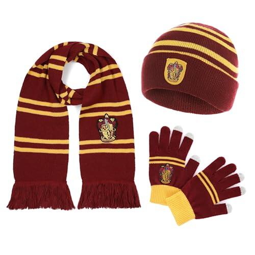 Harry Potter Bufanda oficial Gryffindor, gorro y guante – Set de accesorios para mujeres y niños – Regalo Hogwarts y accesorios de disfraz