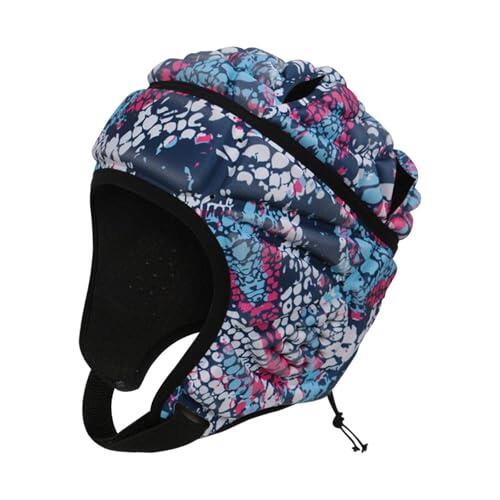 ALCXAZS Casco Suave Ajustable para Portero de fútbol, Transpirable y cómodo para el Campo. Casco de Rugby, Protector Cabeza para Rugby y fútbol, Azul Colorido, 42x20cm
