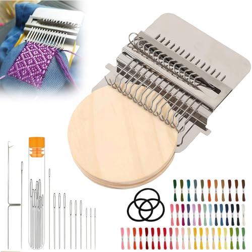 Bafutayawa Mini Knit Loom, Telar de Remiendo de Madera, Telar para zurcir para Ropa y Calcetines, Kit de reparación DIY，Incluye 15 Hilos seleccionados al Azar de Entre 45 Colores