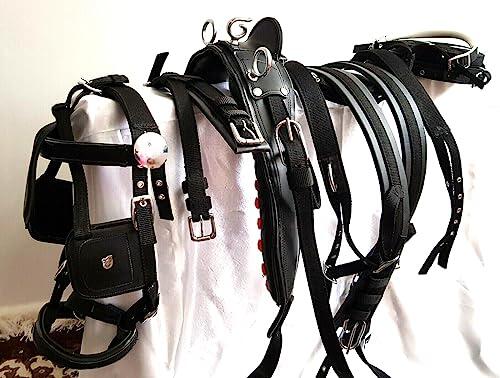Juego de arnés de caballo de alta calidad – Arnés de conducción ajustable y resistente con herrajes de metal, pechera acolchada y grupera – Cómodo y duradero para carrito, carruaje y entrenamiento 001