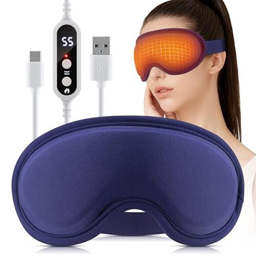 Antifaz de Calor para Ojos electrico con Masaje Vibración, 6 Modos y 5 Niveles de Calor, Mascara masajeador ojos para Relajación Profunda