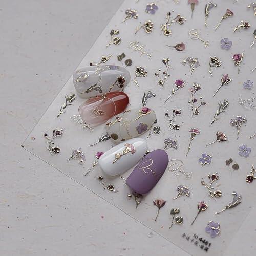 1 Hojas Pegatinas para Uñas Flore, Pegatinas de Flores para Uñas, 3D Nail Art Stickers, Pegatinass Flores para Uñass, Autoadhesivo Pegatinass Uñass Flore para Mujeres Niñas DIY Manicura (B)