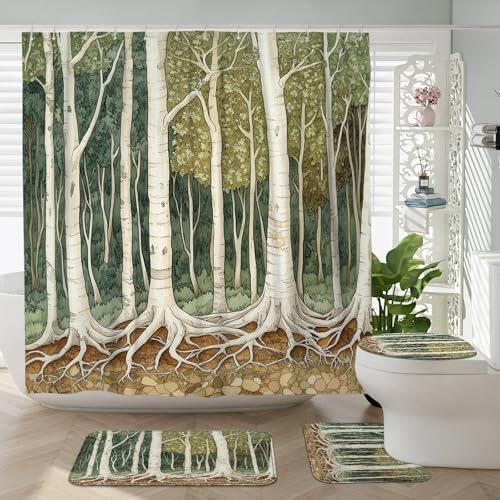Juego de 4 accesorios de baño con alfombra antideslizante, en forma de U y cubierta de tapa de inodoro, decoración de baño de naturaleza fresca, 72 x 72 pulgadas