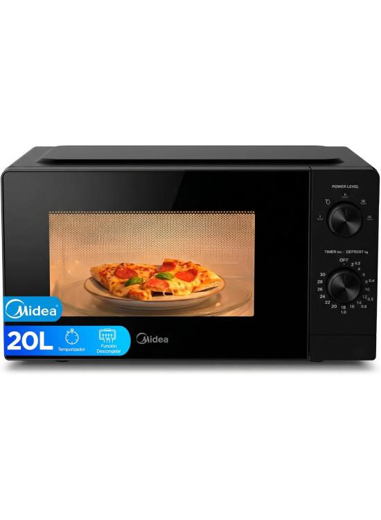 Midea Microondas 20 litros y 700 W de potencia | Microwave | Horno Microondas Negro de Sobremesa con Plato Giratorio, Función Descongelación, 5 Niveles de Potencia, Temporizador | Microondas sin grill