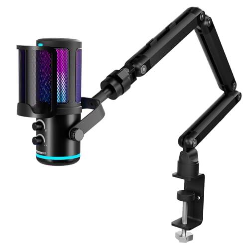 K KASONIC Kit Micrófono Gaming RGB con Brazo, 24bit/192kHz Audio
