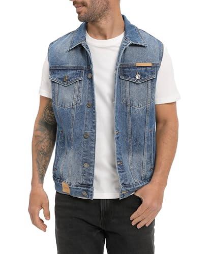 CoXuantion Chaleco de Jeans para Hombre Vintage Sin Mangas Chaleco de Denim Vaquera Moto Chaqueta Corta Casual Chalecos de Algodón XXL,Azul