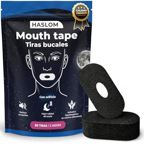 60 TIRAS BUCALES para Dormir Haslom®. Mouth Tape for Sleeping. cinta bucal para dormir, antironquidos. Myotape, tiras bucales anti ronquidos para dormir (Con Orificio de Ventilación)