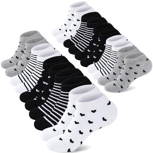 SukModen 10/20 Pares de Calcetines para Mujer Deportivos, Cortos y Transpirables de Algodón, Diseños Multicolores con Rayas, Corazones y Lunares 39-42 HUN