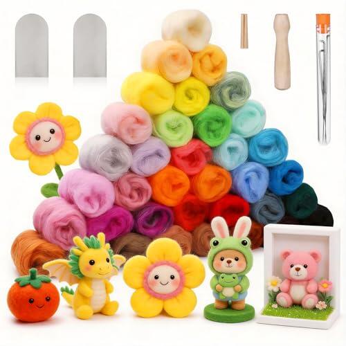 Zocipro Lana para Fieltro 36 Colores, 108 g Lana Merino para Fieltro con Aguja y Húmedo, Lana Natural para Manualidades y Tejido, Kit de Inicio para Principiantes