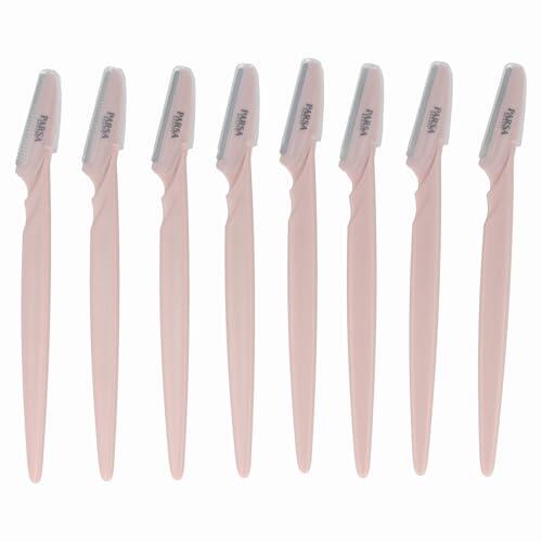 PARSA Beauty Set de perfilador de cejas – Ocho cuchilla cejas en delicado color rosa – Moldeado preciso y eliminación de vellos finos – Eyebrow trimmer