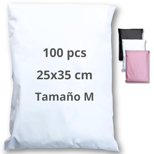 100 sobres para envíos de ropa - Tamaño M - 25x35cm - 100% OPACO/ULTRA-RESISTENTE/IMPERMEABLE - Sobres Plastico - Bolsas de Envio Paquetes - Cajas Envios Paquetes